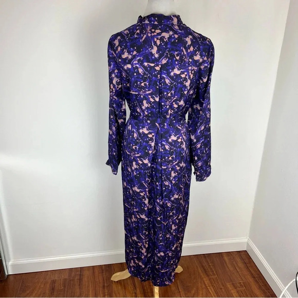 The Westside California Apparel Silk Long Sleeve Tie Waist Printed Dress Purple - Picture 3 of 5